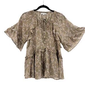Wishlist Apparel Boho Womens Top Sz M Festival Chiffon Romantic Paisley Ruffle